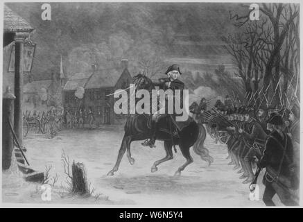 Washington at the Battle of Trenton. December 1776. Copy of engraving by Illman Brothers after E. L. Henry, circa 1870., 1931 - 1932; General notes:  Use War and Conflict Number 30 when ordering a reproduction or requesting information about this image. Stock Photo