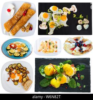 Collage of various breakfast foods on a white background Stock Photo