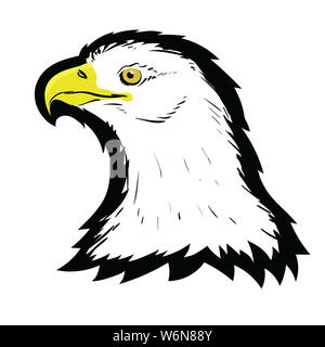 Stylized White American North Bald Eagle Head Tattoo Design. Logo Prey Bird. Predator Hawk Mascot. Symbol of Freedom. Stock Photo