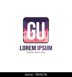 Initial GU logo template with modern frame. Minimalist GU letter logo vector illustration design Stock Vector