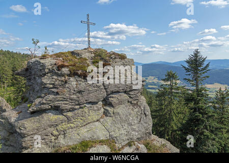 summit cross, Rauchröhren (smoke tubes), Eck, Bavarian Forest, Bavaria, Germany Stock Photo