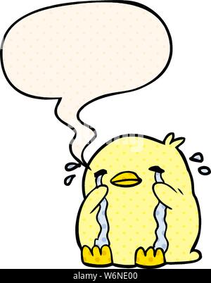 cartoon crying bird with speech bubble in comic book style Stock Vector