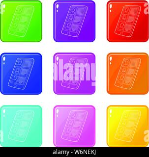 Resumes on the tablet screen icons set 9 color collection Stock Vector