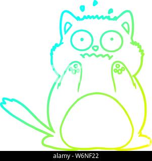 cold gradient line drawing of a cartoon worried cat Stock Vector