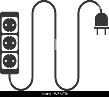 simple flat black and white electric extension cord or extension cable icon with power strip vector illustration Stock Vector
