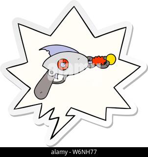 cartoon ray gun with speech bubble sticker Stock Vector