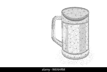 Pint of beer low poly design, Glass mug and alcoholic drink abstract geometric image, pub menu symbol wireframe mesh polygonal vector illustration mad Stock Vector
