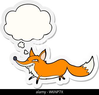 cartoon sly fox with thought bubble as a printed sticker Stock Vector