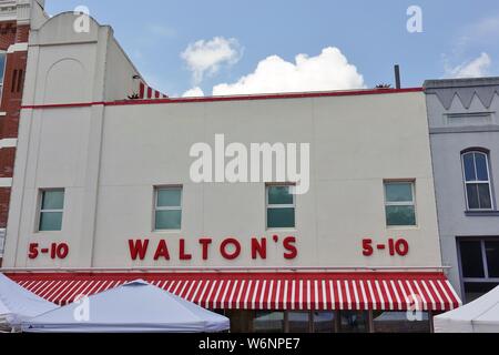 BENTONVILLE, ARKANSAS -28 JUN 2019- View of the Walmart Museum and original 5&10 store by Sam Walton in Bentonville, Arkansas. Stock Photo