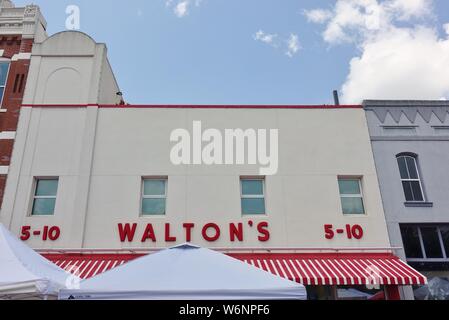 BENTONVILLE, ARKANSAS -28 JUN 2019- View of the Walmart Museum and original 5&10 store by Sam Walton in Bentonville, Arkansas. Stock Photo