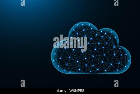 Cloud low poly design, weather abstract geometric image, cloud computing wireframe mesh polygonal vector illustration made from points and lines on da Stock Vector