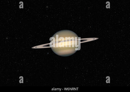 Planet Saturn against dark starry sky background in Solar System, elements of this image furnished by NASA Stock Photo