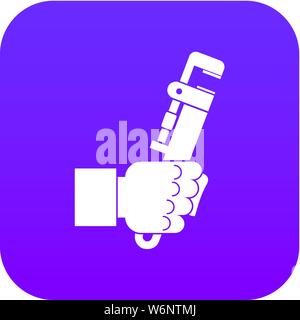 Hacksaw in man hand icon digital purple Stock Vector