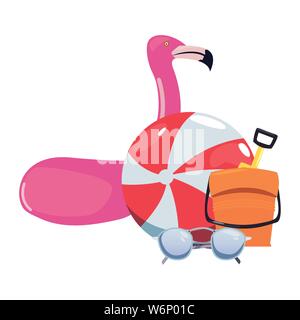 flamingo float sunglasses ball bucket summer time vacation vector ...