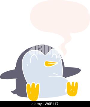 cartoon penguin with speech bubble in retro style Stock Vector