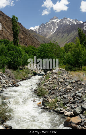 The beautiful Bartang valley, trekking destination. View on the Bartang Valley in the Pamirs, Tajikistan, Central Asia. Stock Photo