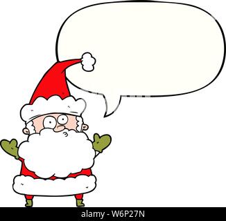 cartoon confused santa claus shurgging shoulders with speech bubble Stock Vector