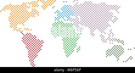 simple abstract dotted black and white world map icon with continents in different colors vector illustration Stock Vector