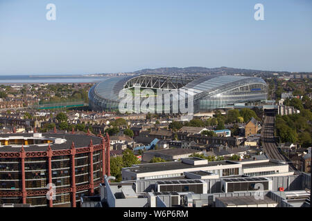 Aerial drone view of gasometer and Aviva Stadium Dublin Stock Photo