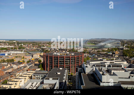 Aerial drone view of gasometer and Aviva Stadium Dublin Stock Photo