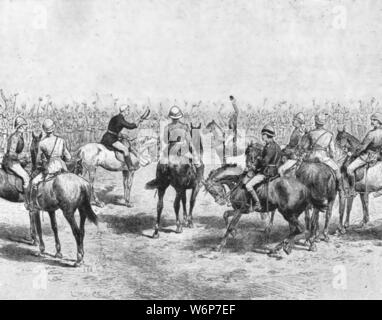'Colonial Troops in the Soudan, 1883-85: Lord Wolseley Bidding Farewell to the Australian Infantry at the End of the Campaign', (1901). The Mahdist War (1881-1899) was fought between British forces and the Mahdist Sudanese army in the Sudan, east Africa. From &quot;The Illustrated London News Record of the Glorious Reign of Queen Victoria 1837-1901: The Life and Accession of King Edward VII. and the Life of Queen Alexandra&quot;. [London, 1901] Stock Photo