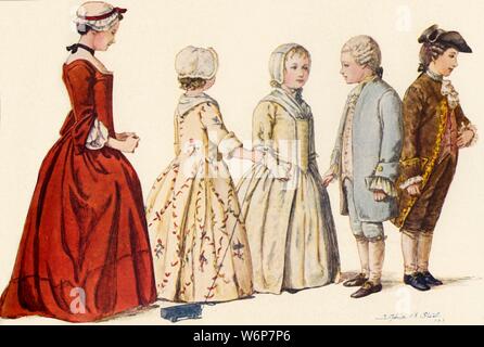 'Children's attire during the reigns of Queen Anne, George I, II and III 1702-1790', 1903, (1937). From &quot;History of American Costume - Book One 1607-1800&quot;, by Elisabeth McClellan. [Tudor Publishing Company, New York, 1937] Stock Photo