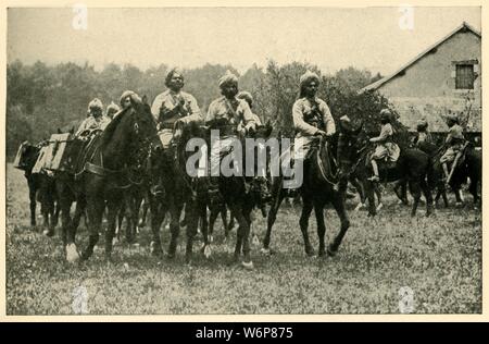 Indian soldiers at the front, First World War, 1914, (c1920). 'Ammunition columns bringing up supplies'. From &quot;The Great World War - A History&quot; Volume I, edited by Frank A Mumby. [The Gresham Publishing Company Ltd, London, c1920] Stock Photo