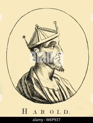 'Harold', 18th century. Harold Godwinson (c1022-1066) the last crowned Anglo-Saxon king of England who reigned from 6 January 1066 until his death at the Battle of Hastings, Stock Photo