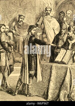 Harold Godwinson swearing an oath to William Duke of Normandy with each ...