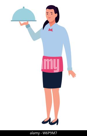 Waiter with dish dome worker cartoon Stock Vector