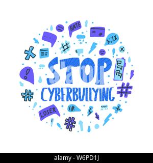 Stop cyberbullying round concept. Message with design elements. Vector ...