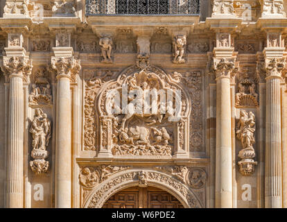 Santiago (Saint James) bas relief over main entrance, Hostal de San Marcos, Convento de San Marcos, parador, Plateresque style, in Leon, Spain Stock Photo