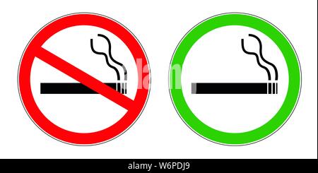 smoking area and no smoking area red and green sign symbol for public areas allowed and forbidden vector illustration Stock Vector