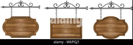 set wooden sign boards banners vector Stock Vector