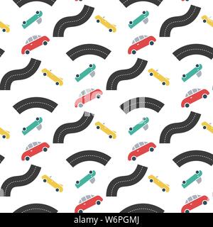 Car transport with road seamless pattern Stock Vector