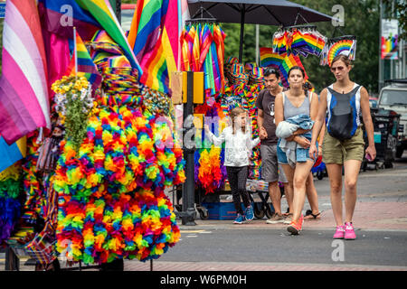 Brighton, Sussex, UK. 2nd Aug, 2019. Preparations for this weekend's Pride celebrations in Brighton Credit: Andrew Hasson/Alamy Live News Stock Photo