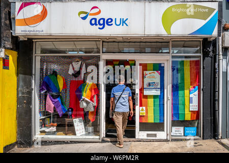 Brighton, Sussex, UK. 2nd Aug, 2019. Preparations for this weekend's Pride celebrations in Brighton Credit: Andrew Hasson/Alamy Live News Stock Photo