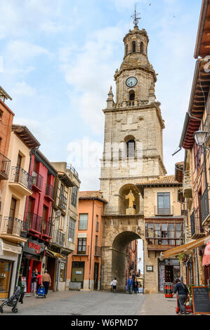 The 18th century, baroque, Torre del Reloj, clock tower, In the Puerta de Mercado. Toro, Zamora Province, Castilla y Leon, Spain. Stock Photo