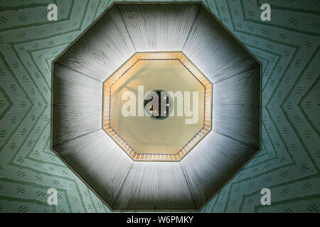 Central geometric pattern ceiling (looking up from the ground floor to the shell gallery) of A La Ronde (an 18th-century 16-sided house located near Lympstone, Exmouth). Devon UK (110) Stock Photo