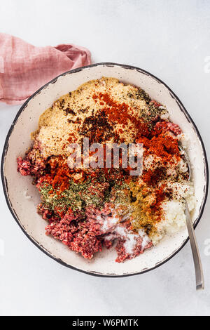 Turkish kofta ingredients in a ceramic bowl Stock Photo