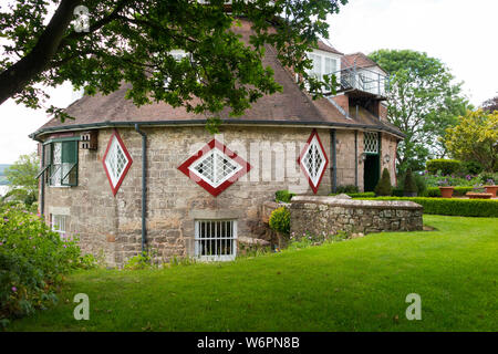 View of the outside exterior of A La Ronde – an 18th-century 16-sided house located near Lympstone, Exmouth, Devon UK – from outside / the gardens  (110) Stock Photo