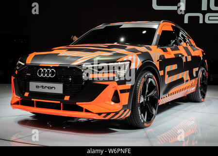 GENEVA, SWITZERLAND - MARCH 6, 2019: Audi E-Tron Sportback electric SUV coupe car showcased at the 89th Geneva International Motor Show. Stock Photo