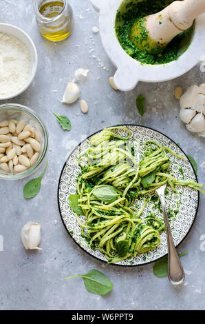 Making spinach pesto Stock Photo