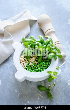 Pea, basil and pinenuts pesto Stock Photo