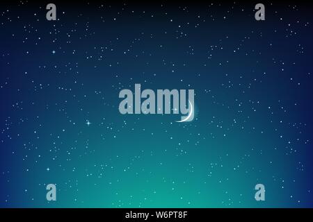 Dark starry night landscape with stars and moon vector Stock Vector