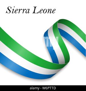 Waving ribbon or banner with flag of Sierra Leone. Template for ...