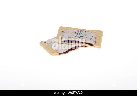 Kellogg’s frosted blueberry Pop-Tart toaster pastry broken in half showing filling Stock Photo
