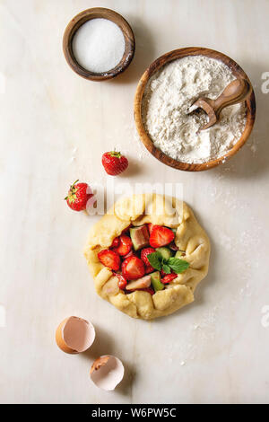 Step By Step. Flat Lay. Cutting Sugar Cookie Dough With Easter Shaped 