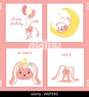 cute pink princess bunny collection idea for card flat vector Stock Vector