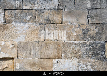Empty Old Brick Wall Texture. Painted Distressed Wall Surface. Grungy Wide Brickwall. Stock Photo